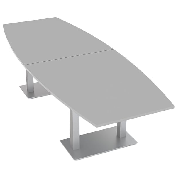 Boat Shaped 10 Person Conference Room Table, 46" W, 10 ft L, 29" H, Light Gray